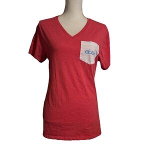 eBay promotional Women's Red V-Neck Short Sleeve pocket Tee size large